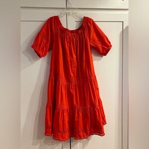 Perfect summer dress.  Off the shoulder Kate Spade popover embroidered trim.